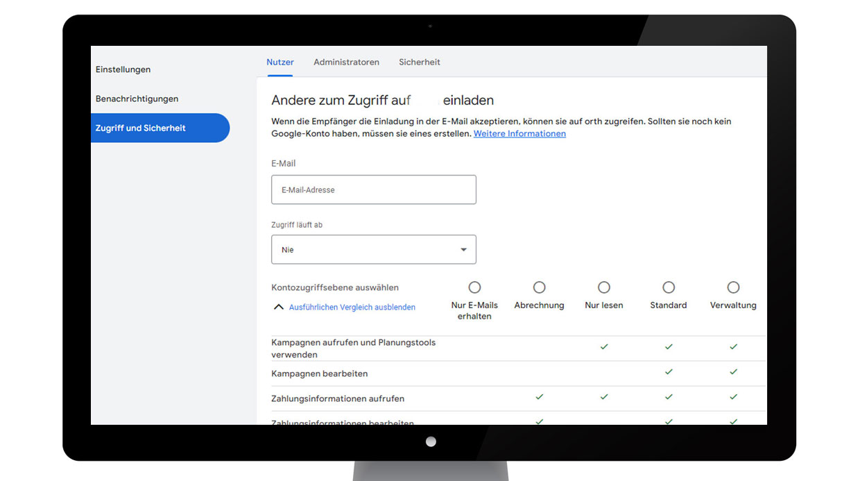 Zugang zu Google ADS Zugang zu Google ADS