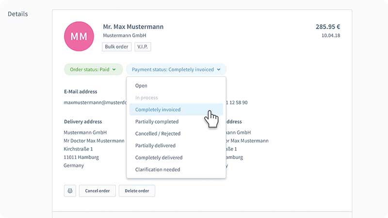 Kunden und Bestellübersicht